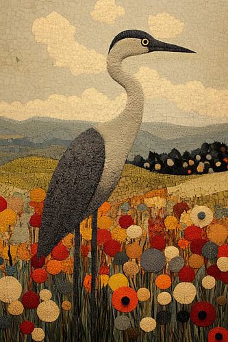 Pélican avec des fleurs