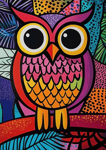 Speelse Kleurrijke Uil Kunst
