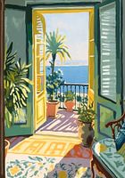 Henri Matisse Style Poster, Mediterranean Sea, Open Window, Pastel
