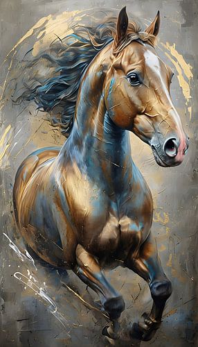 Realistisch acryl schilderij van een galopperend paard