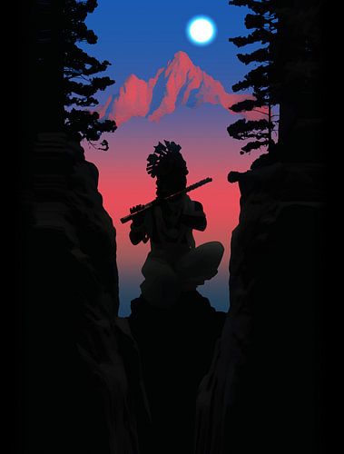 Portret van Indiaanse opperhoofd Flute Moonlight in silhouet