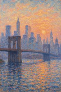 Impressionistische zonsopgang - Brooklyn Bridge New York