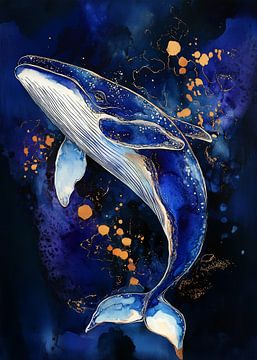 Blauwe en gouden walvis #walvis van JBJart Justyna Jaszke