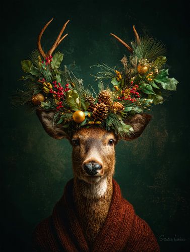 Der Winterhirsch mit Weihnachtskrone