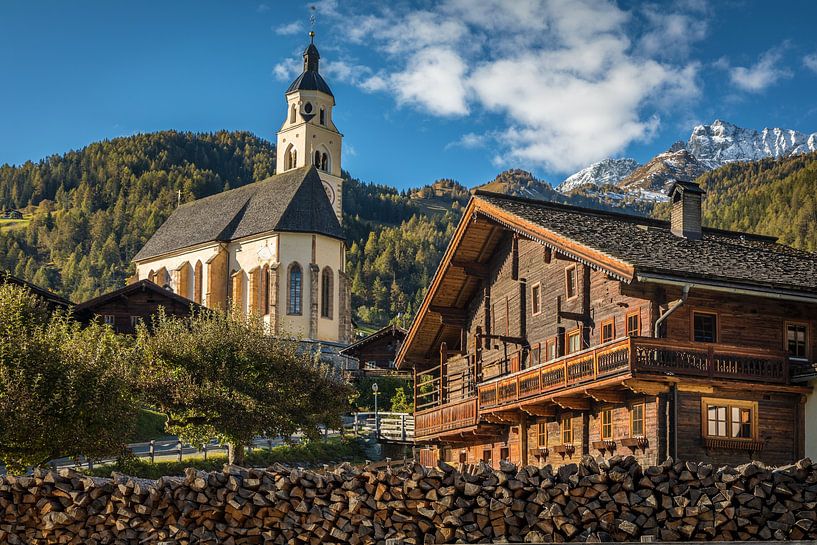 Village centre of Obermauern with Maria Schnee pilgrimage church, Virgental Valley by Christian Müringer