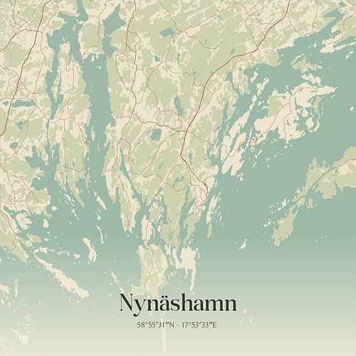 Alte Karte von Nynäshamn, Schweden.