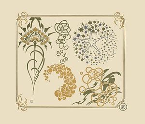 Design abstrait basé sur des étoiles, des cercles, des feuilles. (1900) de Alphonse Mucha