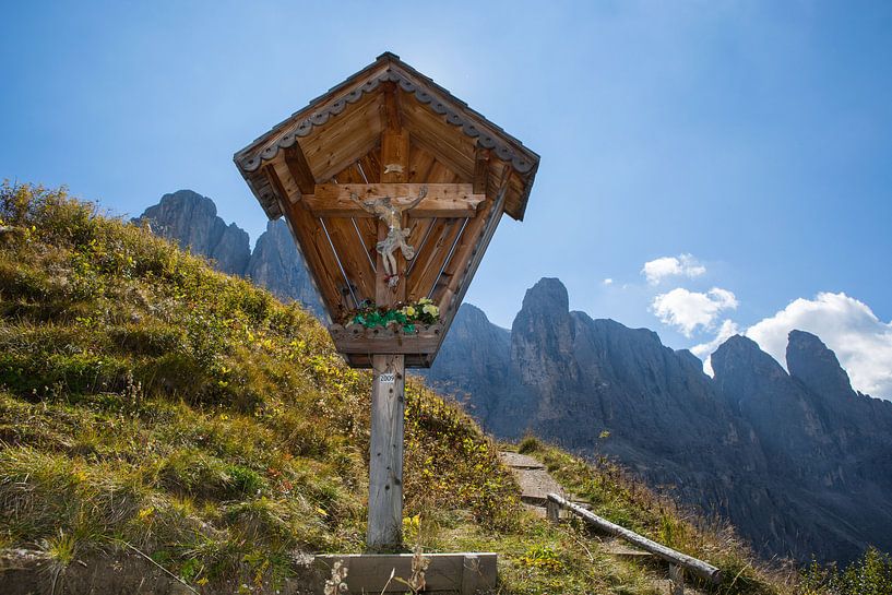 Croix de montagne avec panorama Dolomite par Rudolf Brandstätter