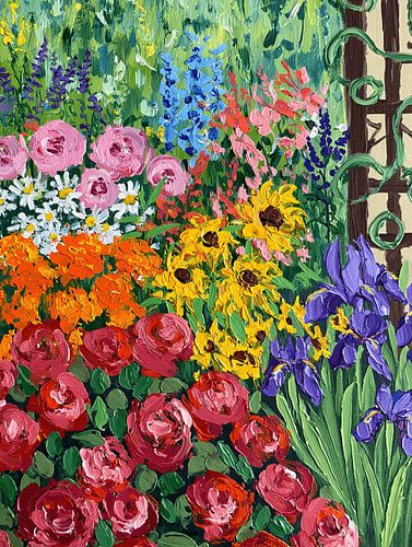 Levendig olieverfschilderij met bloemen in impasto-stijl