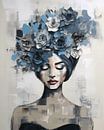 Modern en abstract portret in verschillende tinten blauw van Carla Van Iersel thumbnail