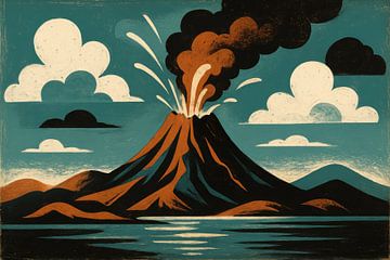 Volcan graphique avec nuages ronds sur Imperial Art House