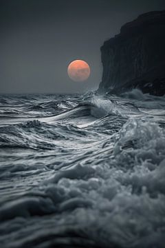 Volle maan aan zee van fernlichtsicht