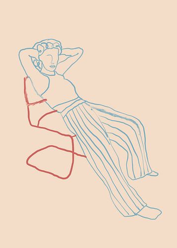 Illustration bohème en bleu et rouge