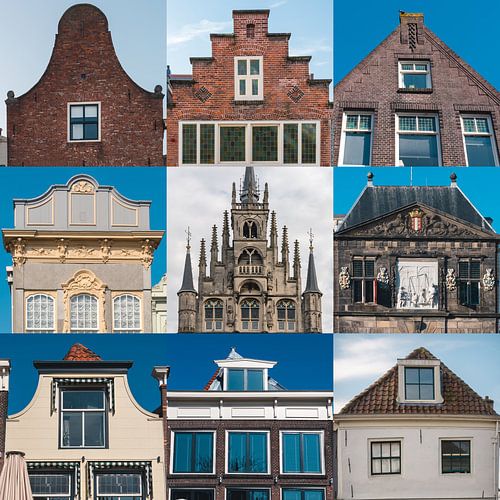 Collage met Verschillende gevels in de stad gouda