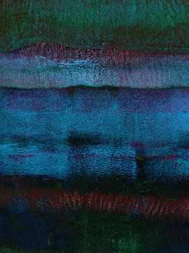 Horizon nostalgique. Peinture abstraite en bleu foncé, vert et violet.