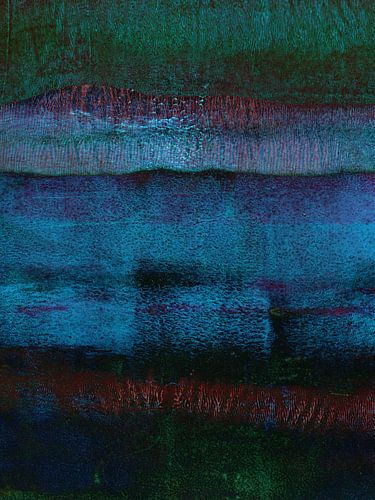 Nostalgische horizon. Abstract schilderij in donker rijk blauw, groen, paars