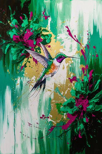 Kleurrijke abstracte kolibrie schilderij