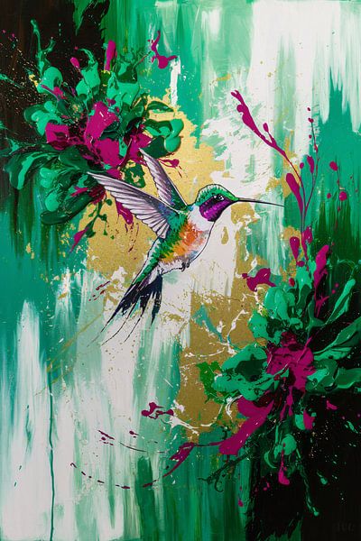 Buntes abstraktes Kolibri-Gemälde von Imperial Art House