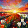 Impressionistisch tulpenveld bij zonsopkomst van Digital Art Studio
