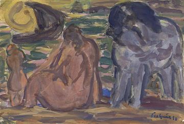 Leo Gestel, Twee naakte figuren en een paard aan de zee, 1930