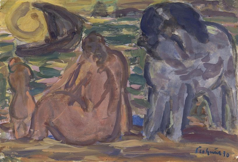 Leo Gestel, Twee naakte figuren en een paard aan de zee, 1930 van Atelier Liesjes