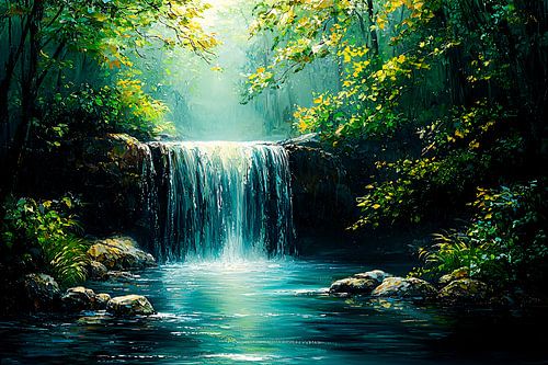 Serene waterval in zonnig bos