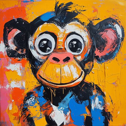 Vrolijke Aap in Kleurrijke Stijl