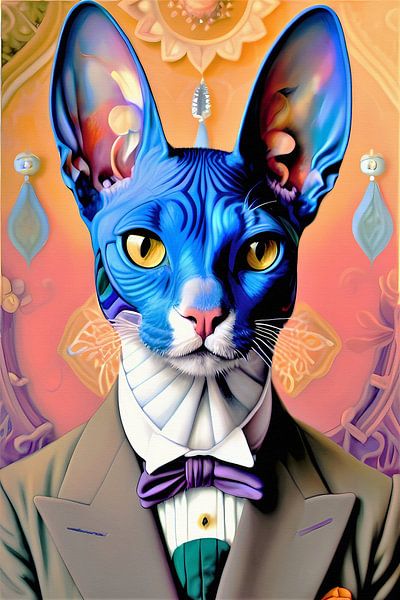 Porträt einer vornehmen blauen Sphynx-Katze von Maud De Vries