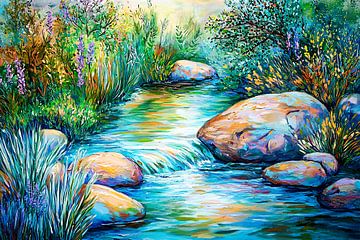 Kleurrijke rivier in groene natuur van Art & Soul Creations
