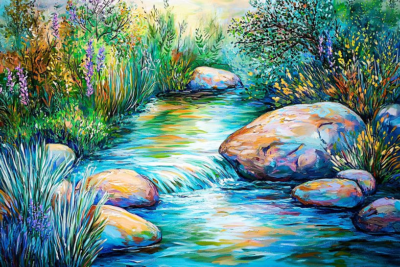Kleurrijke rivier in groene natuur van Art & Soul Creations