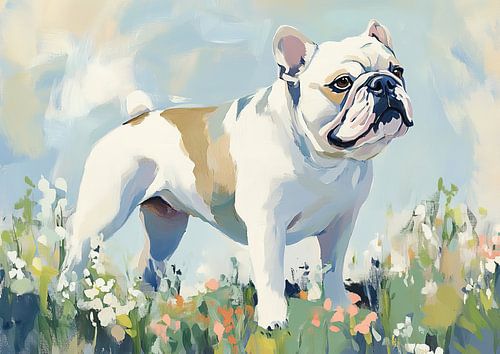 Hond in Bloemen van Blikvanger Schilderijen