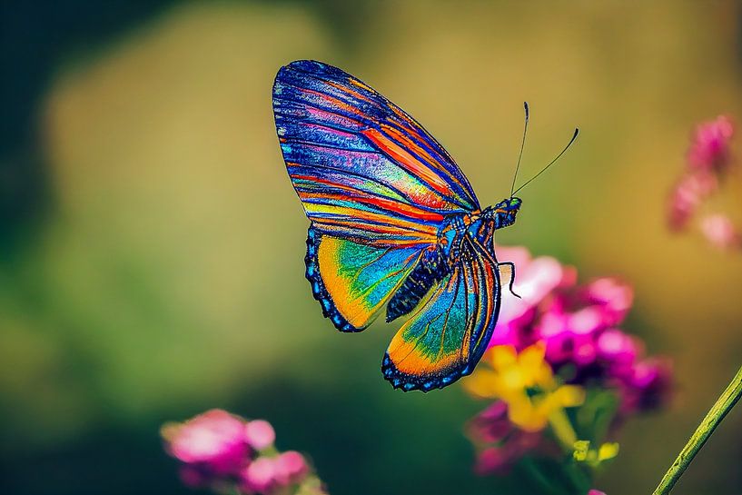 Regenbogen Farben Schmetterling auf Blume,  Art Illustration von Animaflora PicsStock
