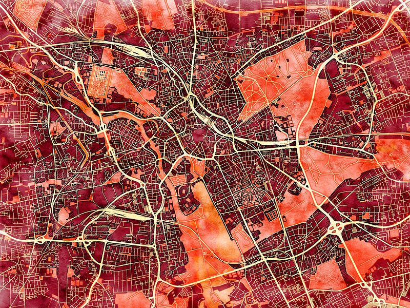 Map of Hannover with the style 'Amber Autumn' by Maporia