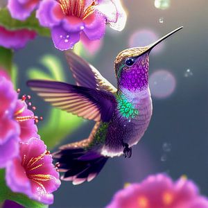 Kolibri und Blumen, Art-Illustration