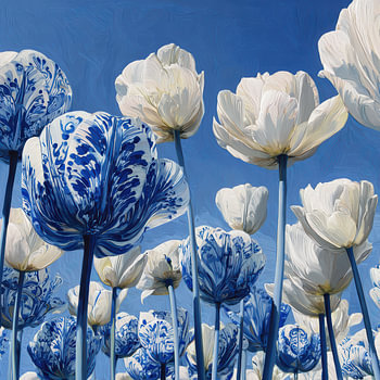 Delfts blauwe tulpen, modern en sereen
