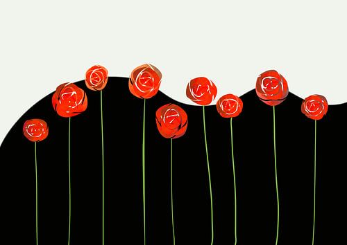 rode bloemen op zwart-wit - landschap