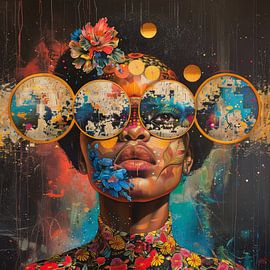 Surreale Retro-Bild einer weiblichen Person dunklen Hintergrund