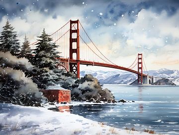Wintermagie bij de Golden Gate Bridge van Peter Balan