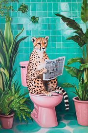 Lion reads newspaper in the bathroom by Poster Art Shop