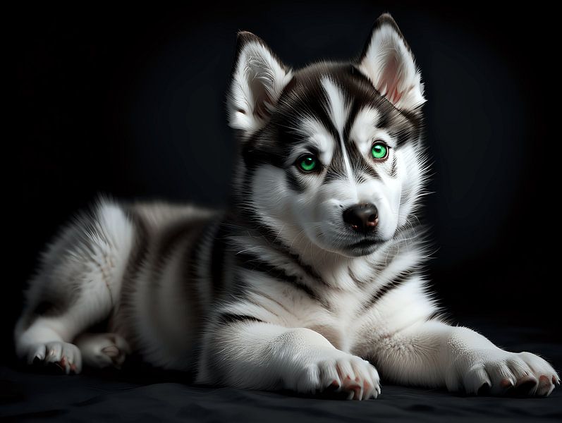 Chien | Chiot Husky aux yeux verts par Art Twist by M