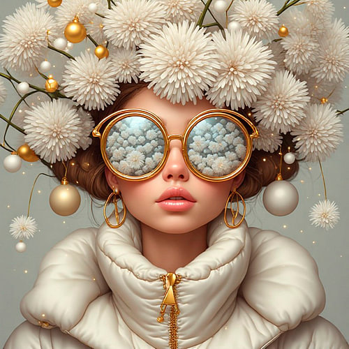 Een portret fine art van een jonge vrouw in winterse kerstsfeer.