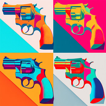 Pop-Art-Lithografie von Revolvern im Stil von Andy Warhol