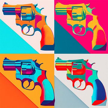 Pop-Art-Lithografie von Revolvern im Stil von Andy Warhol von Roger VDB
