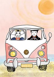 Zeeland Oldtimer-Bus am Strand von Debbie van Eck