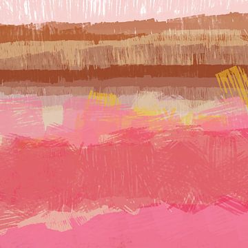 Meer kleur. Abstract landschap in roze, geel, bruin.