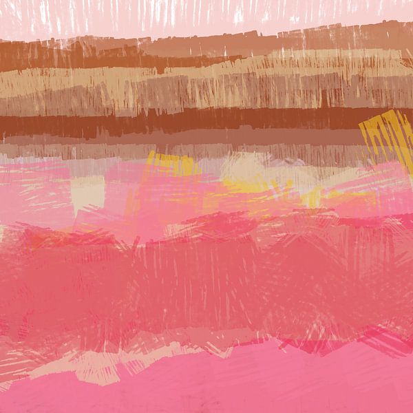 More color. Abstract landscape in pink, yellow, brown. by Dina Dankers