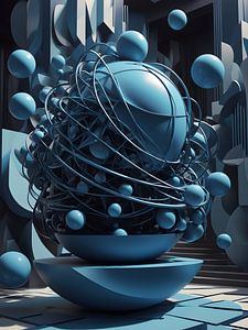 Blauwe bollen die harmonie en chaos omarmen