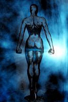 Blue fantasy work of a woman full of inner strength. Resurrection