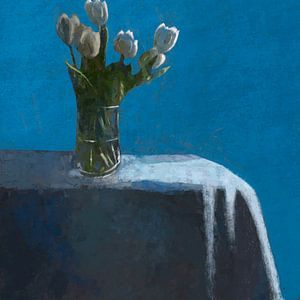 Tableau de fleurs bleu, nature morte avec des fleurs sur Hella Maas