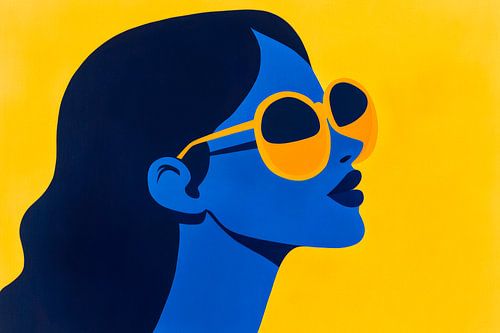 Blue silhouette against a yellow background